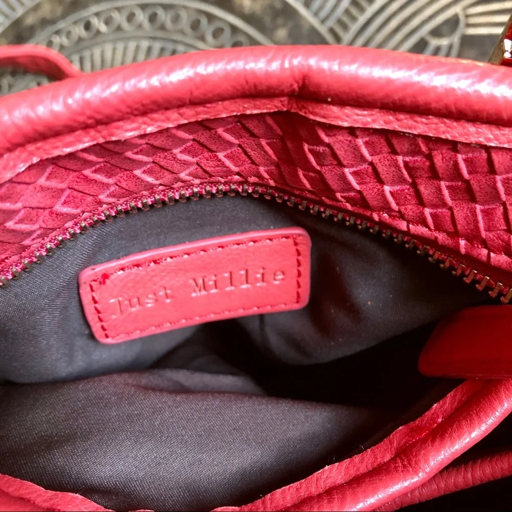 3/$20 JUST MILLIE Woven Pattern Crossbody Bucket Bag Purse Pink